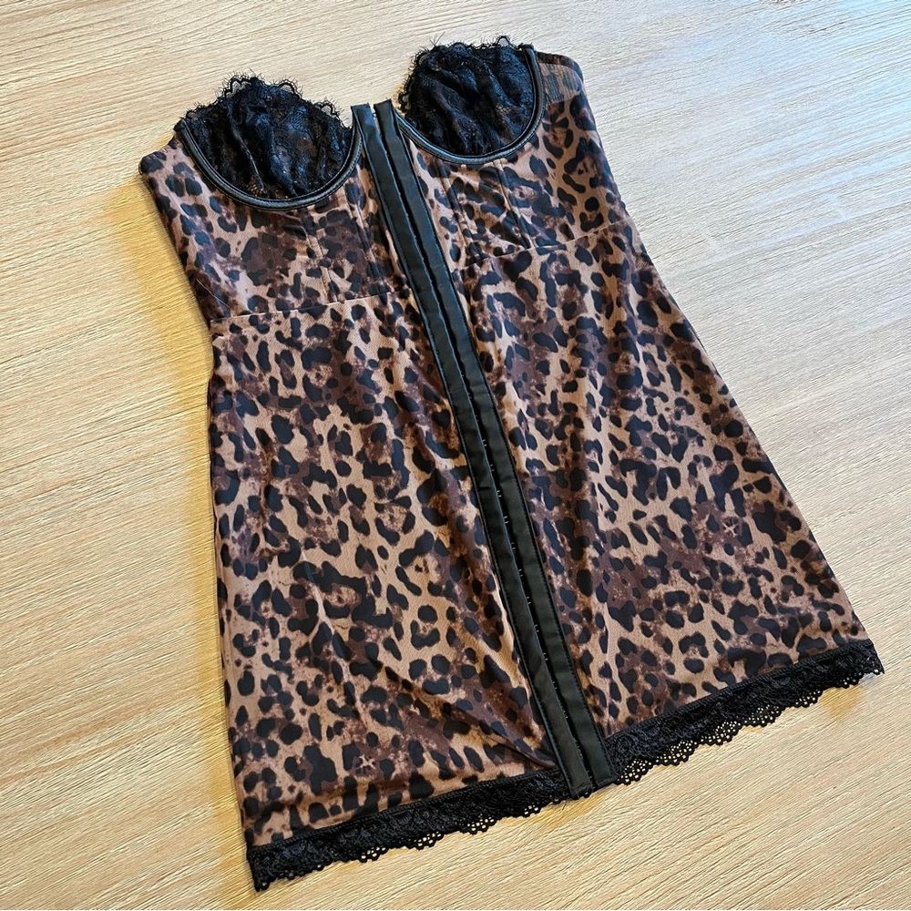 Dolls Kill Leopard Print Corset Dress — Strapless Short Fitted Dress